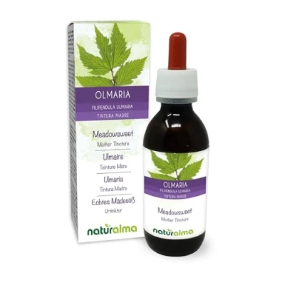 Afbeelding van Moerasspirea of Koningin der weiden (Filipendula ulmaria Spirea ulmaria) bloemen Alcoholvrije moedertinctuur Naturalma Vloeibaar extract druppels 120 ml Voedingssupplement Veganistisch