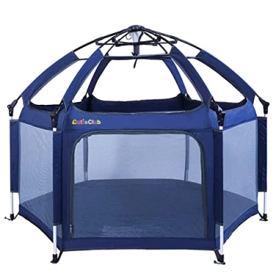 Afbeelding van CutieClub Opvouwbare box voor baby&#039;s, met matras, pop up box, 6 stuks, vierkant, anti uv overkapping, binnen en buiten (marineblauw)