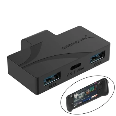 Afbeelding van SABRENT USB Type C 3 poorts gaminghub voor stoomdek 5 Gbps 3.2, dubbele A poorten, PD opladen, compact ontwerp (HB STDK)
