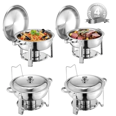 Afbeelding van VEVOR Chafing Dish Set Bruiloft Voedselwarmer Roestvrij Staal 4.7L 4 stuks Zilver