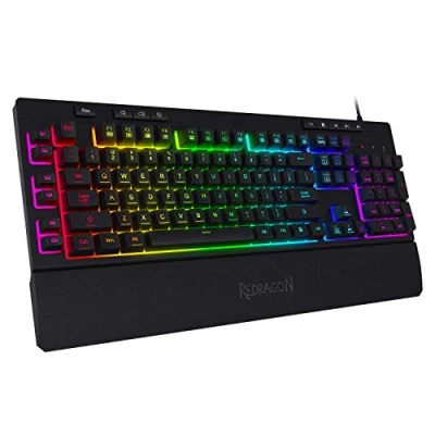 Afbeelding van Redragon K512 Shiva RGB Backlit Membraan Gaming Toetsenbord US Layout met Multimedia Toetsen, Lineaire Mechanische Sensatie Schakelaar, 6 Extra On Board Macrotoetsen, Speciale Media Controle,
