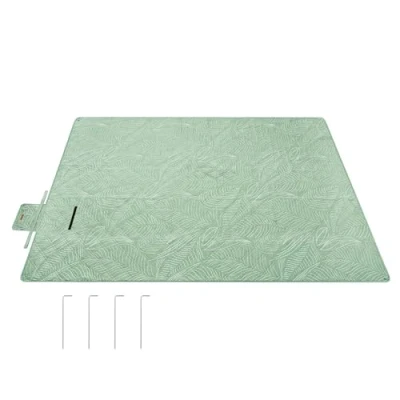 Afbeelding van SONGMICS picknickdeken, 300 x 200 cm, grote kampeerdeken, voor park, tuin, strand, waterdicht, machinewasbaar, opvouwbaar, mintgroen met tropische varen GCM310C03