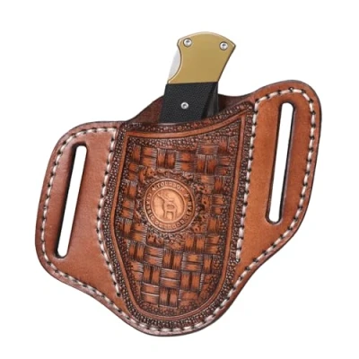 Afbeelding van TOURBON Lederen Zakmes Schede Vouwen Mes Holster EDC Tool Penknife Riem Pouch Handgemaakte Gift