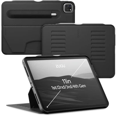 Afbeelding van Zugu case iPad Pro 11 Gen 4, 3 &amp; 2 (2022/2021/2020) oersterke luxe flip over volledige 360˚ bescherming met multifunctionele standaard functie geschikt voor Apple Pencil Zwart