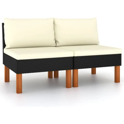 Afbeelding van Loungeset Poly Rattan En Massief Eucalyptushout 1 / Zwart Middenbank (2 st)