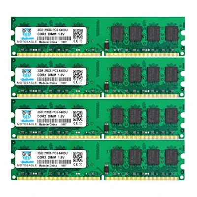 Afbeelding van Motoeagle DDR2 DIMM 8GB (4x2GB) 800MHz PC2 6400U 240 pin 1.8V 6400 RAM 2Rx8 UDIMM 6300 Desktop Werkgeheugen CL5 Unbuffered Non ECC Kit