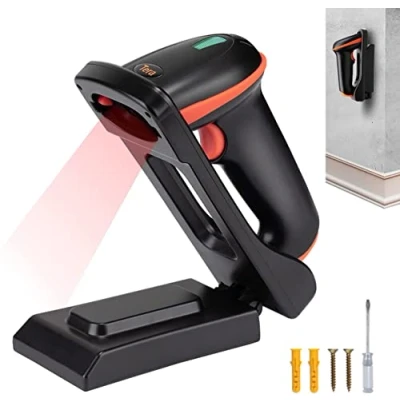 Afbeelding van Tera Barcode Scanner muurbeugel 1D 2D QR draadloos 2,4 GHz bedraad USB 2.0 handscanner barcodelezer wandmontage met verstelbare vouwstandaard, D5100 CR