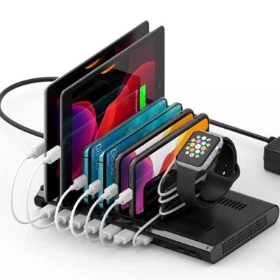 Afbeelding van Alxum 10 Poorten Tablet Oplaadstation, 96W Meervoudige USB Oplader met Afneembare Verdelers, Inclusief 2 QC 3.0 en PD Type c Poorten, Zwart