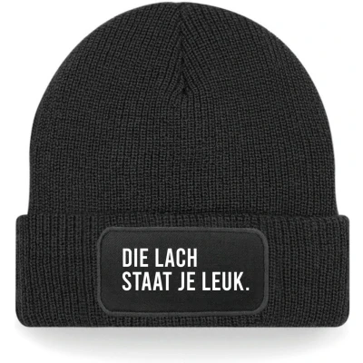 Afbeelding van Gebreide Beanie met Print &quot;Die lach staat je leuk&quot; Thinsulate™ Voering voor extra warmte