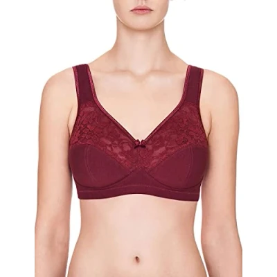 Afbeelding van Susa beha zonder beugel, damesbeha van katoenmix met cups, beugelloze haak en oogje, functionele driedelige cup, Rubyred/Twilight, 90B