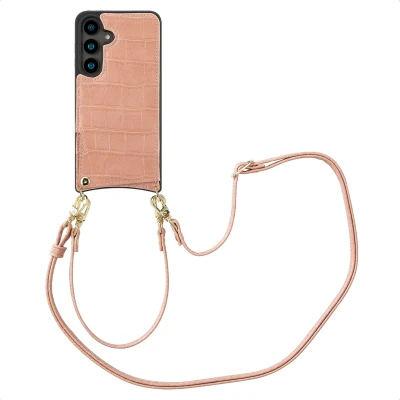 Afbeelding van Selencia Hoesje Geschikt voor Samsung Galaxy S24 met Pasjeshouder Nova Croco Backcover koord en pashouder Roze