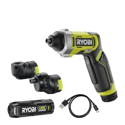 Afbeelding van RYOBI 4 V USB lithium schroevendraaier 5 Nm LED verlichting C kabel 1 x 4V 2,0 Ah batterij levering in koffer + 10 bits, hoekverwijdering een offset boorhouder