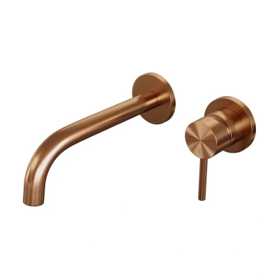Afbeelding van Brauer Copper Edition Wastafelmengkraan inbouw gebogen uitloop links hendel lang smal model A 1 PVD geborsteld koper