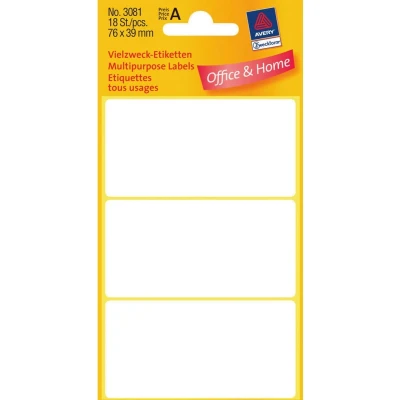 Afbeelding van Etiket Avery Zweckform 3081 76x39mm wit 18 stuks Pak a 6 vel 10