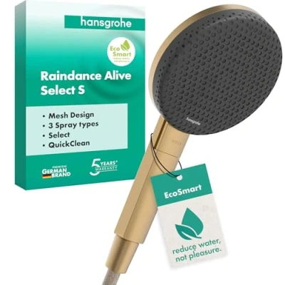 Afbeelding van hansgrohe Raindance Alive Select S waterbesparende douchekop 7,1 l/min (EcoSmart), handdouche met 3 straalsoorten (incl. PowderRain), douchecabine, antikalkfunctie, geborsteld brons, 24511140