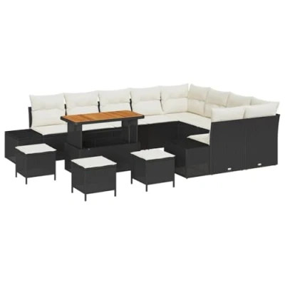 Afbeelding van vidaXL 13 delige Tuin Sofa Set met Kussens Zwart Poly Rattan Acacia
