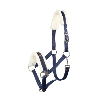 Afbeelding van PFIFF hoofdstel bekleed met synthetisch bont, thoroughbred/warmblood, blauw roze