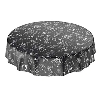 Afbeelding van ANRO Afwasbaar tafelkleed/tafelzeil; zwart, bistro, retro, modern, rond, 140 cm, zwart