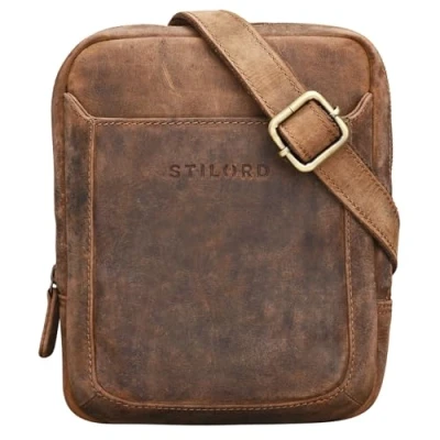 Afbeelding van STILORD &#039;Costa&#039; kleine heren tas leder schoudertas vintage mannen 8,4 inch tablet handtas boodschappentas echt leer, Kleur:middel bruin