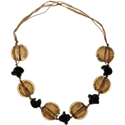 Afbeelding van Behave Lange ketting met lint en bruine glaskralen
