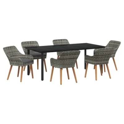 Afbeelding van vidaXL 7 delige Tuin Eetset Grijs Poly Rattan