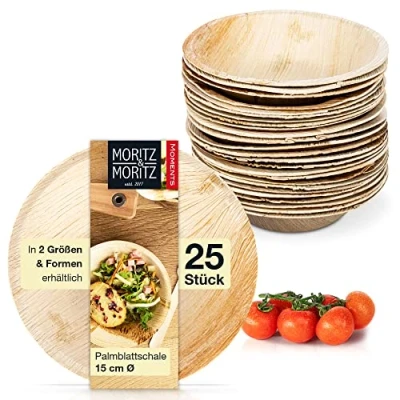 Afbeelding van Moritz &amp; 25 pc palmblad borden Ø 15 x 6 cm duurzame wegwerpborden alternatief voor bamboe servies en