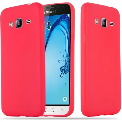 Afbeelding van Cadorabo Hoesje geschikt voor Samsung Galaxy J3 2016 in CANDY ROOD Beschermhoes TPU silicone Case Cover