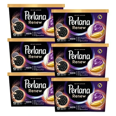 Afbeelding van 6 x Perlana Renew Neri All in 1 Caps wasmiddel voor donkere kleding verpakkingen met elk 18 capsules