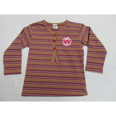 Afbeelding van dirkje , meisjes, t shirt lange mouw streepje orange /taupe/ rood/roze/geel 5 jaar 110