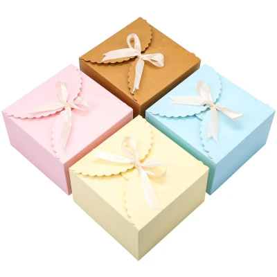 Afbeelding van Belle Vous Geschulpte Pastelkleur Papieren Vierkante Geschenk Doosjes met Lint (20 Pak) 15 x 9 cm Kleine Voor DIY Huwelijk en Feestgeschenken, Handgemaakte Zeep Snoep