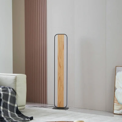 Afbeelding van Lindby LED vloerlamp Romilda, grijs, hout, hoogte 122 cm