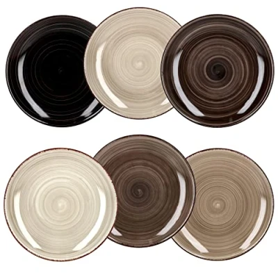 Afbeelding van MamboCat Grey 6 delige set taartborden I personen Ø 19,5 cm verschillende grijstinten Strudeldecor dessertborden, ontbijtborden aardewerk servies