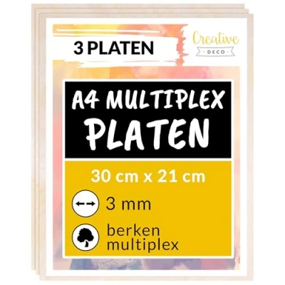 Afbeelding van Creative Deco 3 x A4 Multiplex Platen 300 210 mm Baltisch Berkenhout DIY, Kunstprojecten