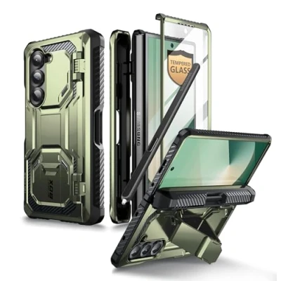 Afbeelding van iBlason ArmorBox Hoesje Samsung Galaxy Z Fold 6 Inclusief screen protector &amp; kickstand S pen niet meegeleverd Dark Green