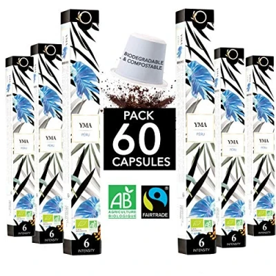 Afbeelding van Koffiecapsules Compatibel Nespresso Biologisch Fair Trade Arabica Koffie, Single Origin Peru YMA Afbreekbare Cup Composteerbaar Ambachtelijk Gebrand 60 Koffie cups