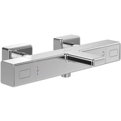 Afbeelding van Villeroy &amp; Boch Universele Taps Fittings Badkuip thermostaat, badkraan met bescherming tegen verbranding en veiligheidsvergrendeling bij 38, mengkraan voor badkuip, opbouw, hoekig, chroom
