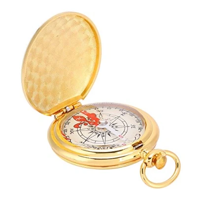 Afbeelding van Alomejor Messing kompas draagbare vouwzakhorloge stijl met ring sleutelhanger voor wandelen camping navigatiegereedschap