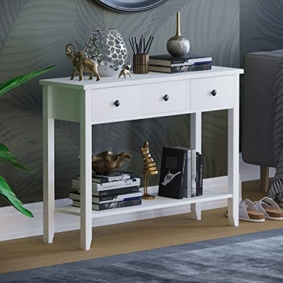Afbeelding van Vida Designs Windsor Consoletafel met onderplank, woonkamer, hal Way meubels (3 laden, wit)