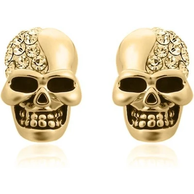 Afbeelding van Skull Stud oorbellen Edelstaal Kristal Goudkleurig