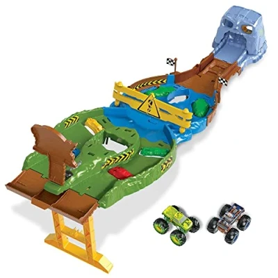 Afbeelding van Hot Wheels Monstertrucks Slopend Circuit speelset met Bigfoot en Gunkster voor de spannendste races, speelgoed kinderen vanaf 4 jaar, HJG32