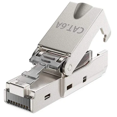 Afbeelding van deleyCON 1x CAT 6a Gereedschapsloze RJ45 Netwerkconnector met LSA Aansluiting voor Starre Installatiekabels Afgeschermd 10 Gbit/s LAN Kabel Netwerkkabel Connector CAT6a Metalen Behuizing