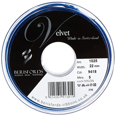 Afbeelding van Berisfords Fluwelen lint, Royal, 4 x 3 10,2 cm