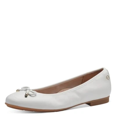 Afbeelding van Tamaris Comfort damesballerina&#039;s van leer met strik, wit, 37 EU