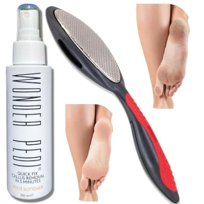 Afbeelding van Wonder Pedi Dubbelzijdige voetvijl Made in Germany Voetschrobber en Voetenverzachter Eelt Remover Spay.