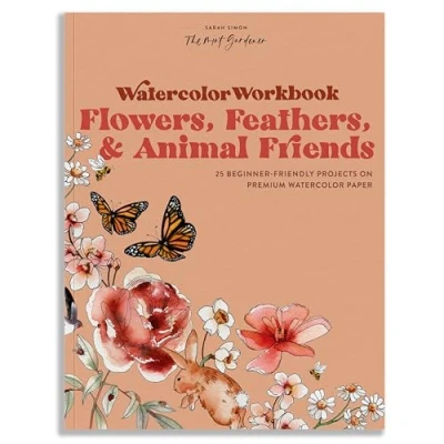 Afbeelding van Watercolor Workbook: Flowers, Feathers, and Animal Friends: 25 Beginner Friendly Projects on Premium Paper