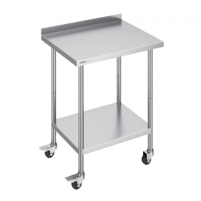 Afbeelding van VEVOR Commerciële voedselwielen, Heavy Duty Prep Worktable, metalen werktafel met verstelbare hoogte voor restaurant, huis en hotel, zilver, 61 x 76 101,6 cm