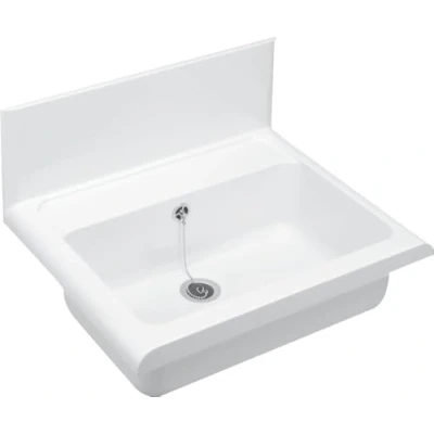 Afbeelding van Cornat Wandgootsteen met af /overloopgarnituur, kunststof, 550 mm, 1 stuk, wit, WAGB5500
