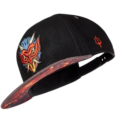 Afbeelding van Cadency® Snapback Cap Devil, baseballpet, rechte klep, premium kwaliteit, duurzaam, eenheidsmaat, uniseks, zwart, verstelbare maat, One size