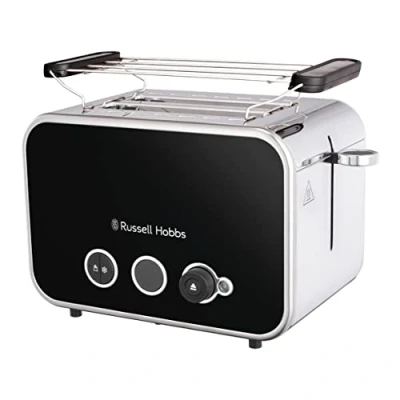 Afbeelding van Russell Hobbs Broodrooster [Voor 2 Sneetjes] Distinctions RVS Zwart (Extra Brede Sleuven, Incl. Opwarmrekje, 6 Bruiningsstanden, Ontdooi &amp; Verwarmingsfunctie, Lift Lookfunctie, 1600 W) 26430 56