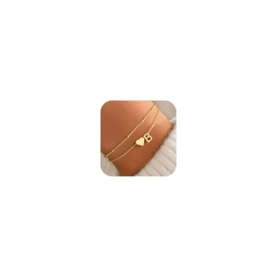 Afbeelding van TINGN armband voor dames, goud 14K verguld hart, gelaagde armbanden, gepersonaliseerde met letters, monogram, alfabet, gouden sieraden, geschenken vrouwen, vriendin, meisjes